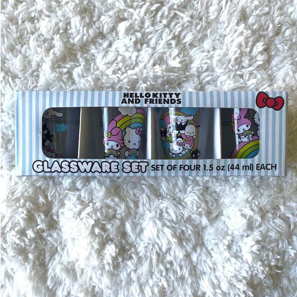 Hello Kitty & Friends Glassware Set 4 piece 1.5 oz Shot Glass Collection NEW